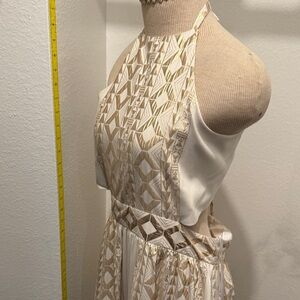 Chic Cream and Gold Geometric Backless Dress